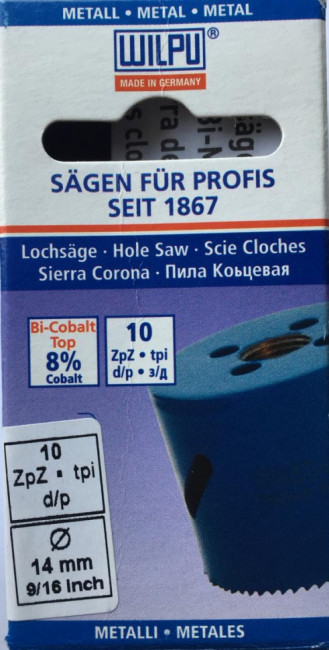 Коронка биметаллическая WILPU по металлу, мелкий зуб, диаметр 14 мм ( 3101400101 ) Коронка биметаллическая WILPU по металлу, мелкий зуб, диаметр 14 мм ( 3101400101 )
